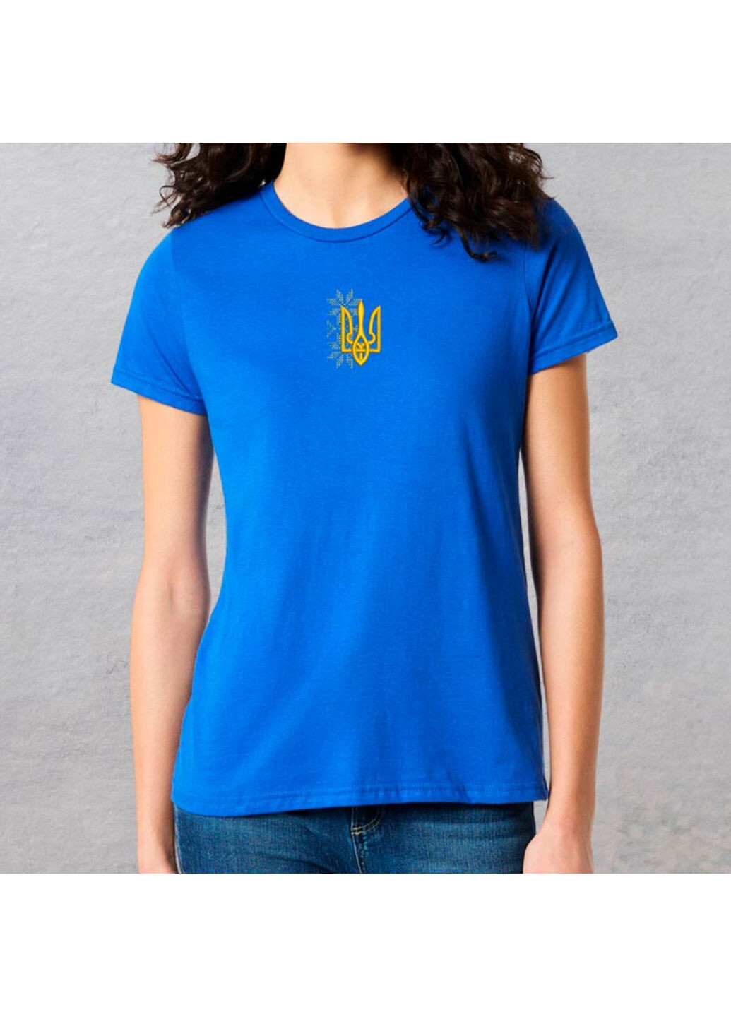Синяя футболка з вишивкою тризуба 02-3 женская синий xl No Brand