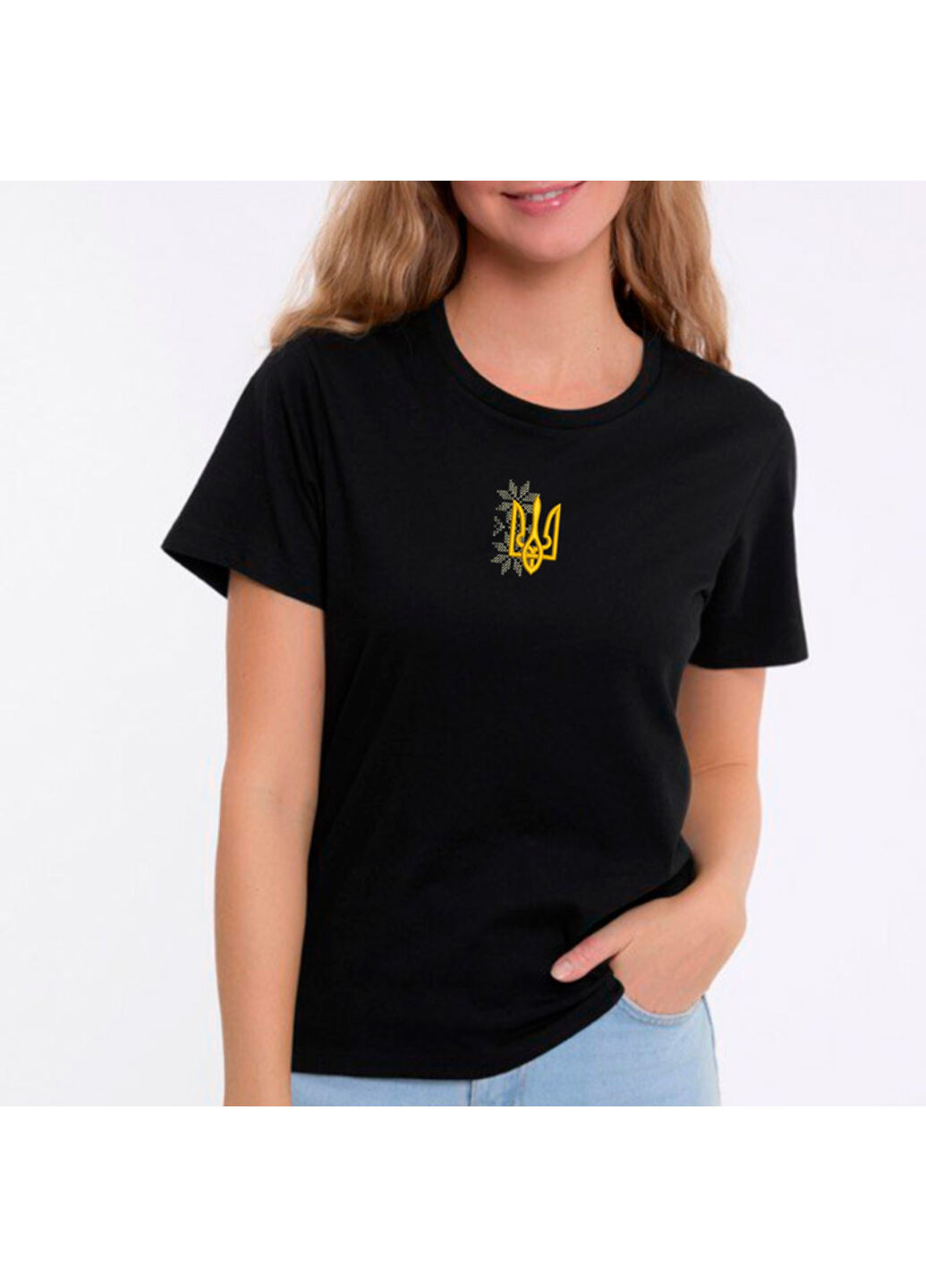 Черная футболка з вишивкою тризуба 02-8 женская черный m No Brand