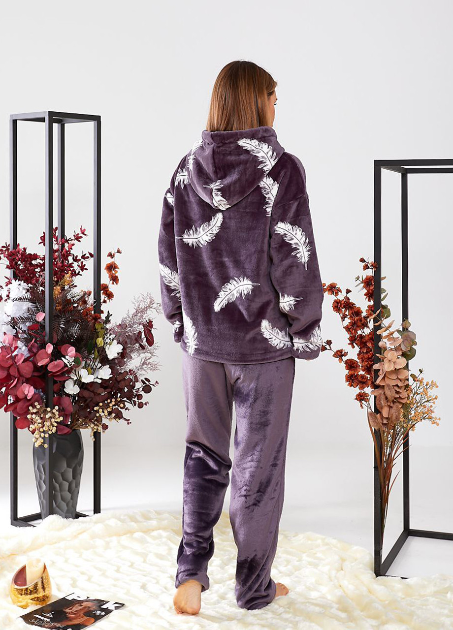 Фіолетова зимня теплий домашній костюм-піжама із капюшоном Modena