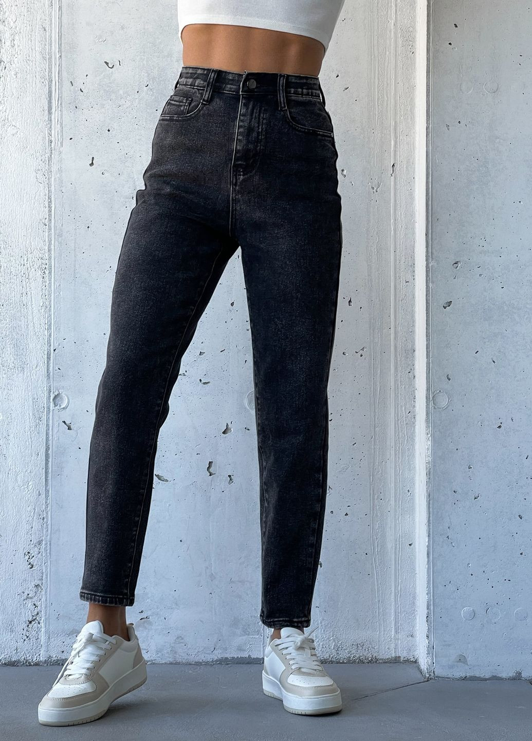 Серые винтажные джинсы Момы на байке WN20-572 ISSA PLUS - (267911119)