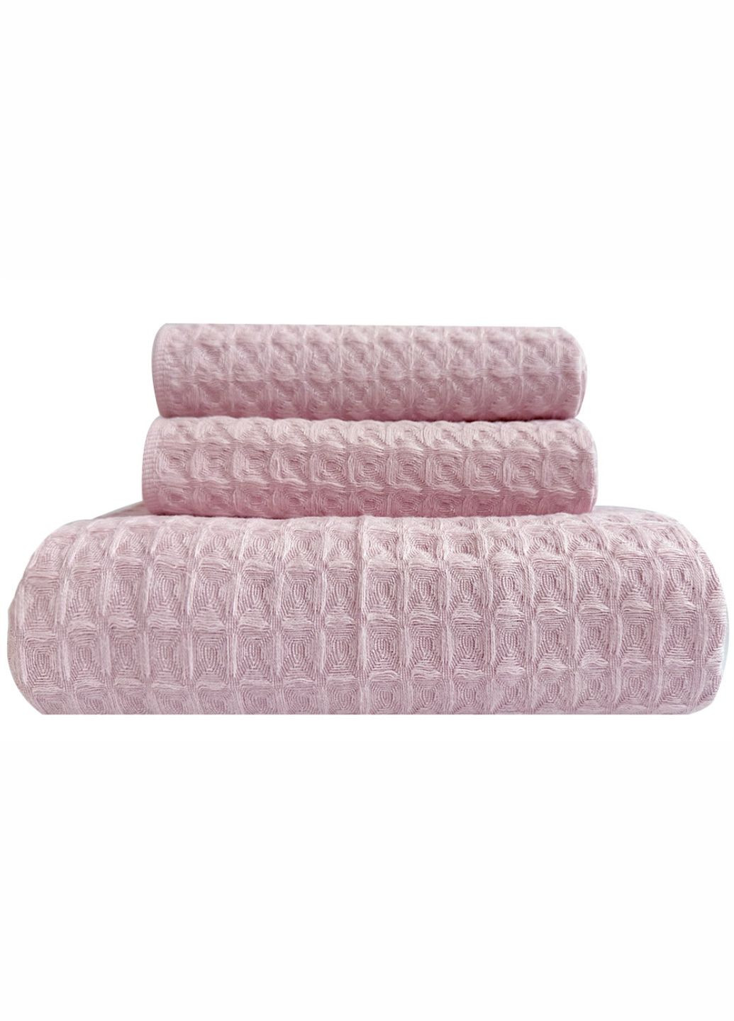 Lovely Svi набір вафельних рушників 3 в 1: 70 на 140 см, 2 шт - 34 на 72 см - для ванної, готелів, spa, саун - рожевий рожевий виробництво - Китай