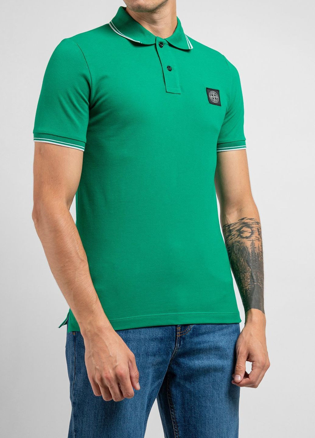 Зеленая зеленая футболка-поло с вышитым логотипом Stone Island