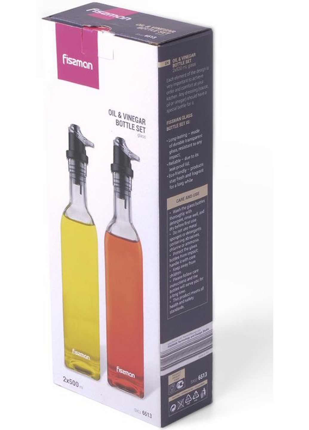 Набір 2 скляні пляшки Clear для олії та оцту, кришка з дозатором Fissman (268460917)