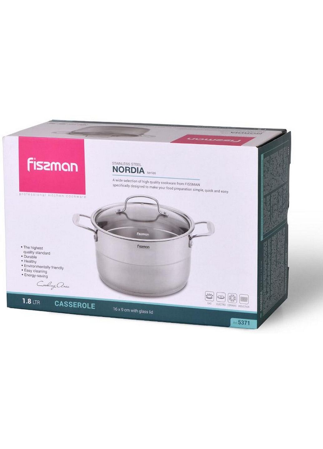 Каструля Nordia з нержавіючої сталі зі скляною кришкою Fissman (268459179)