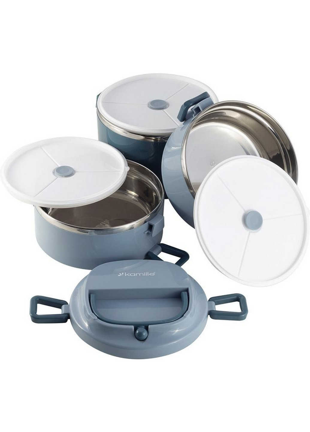 Ланч-бокс Snack трехуровневый, пластик и нержавеющая сталь Kamille (268459078)