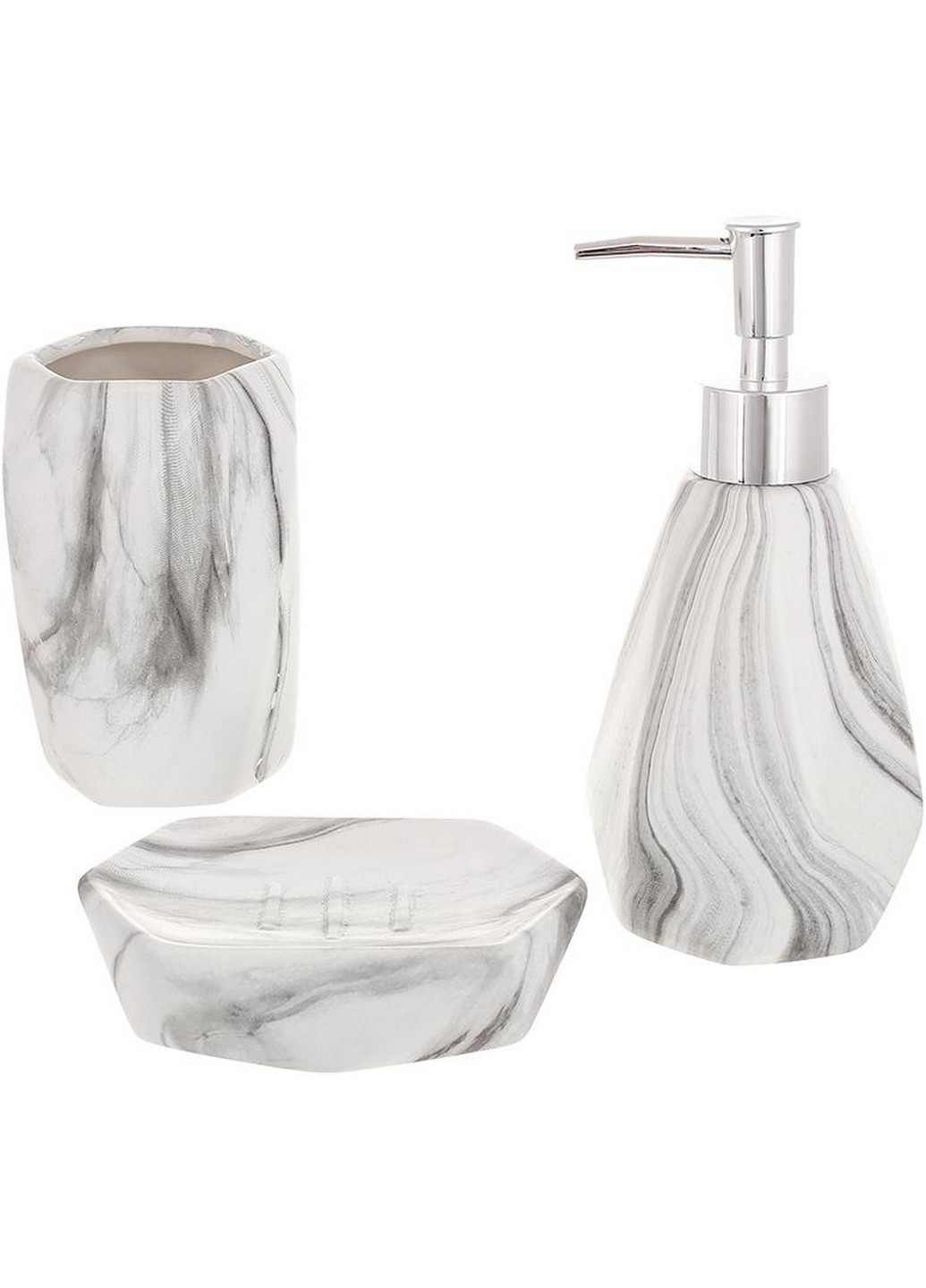 Набір аксесуарів Bright для ванної кімнати "Сірий мармур" 3 предмети, кераміка BonaDi (268459843)