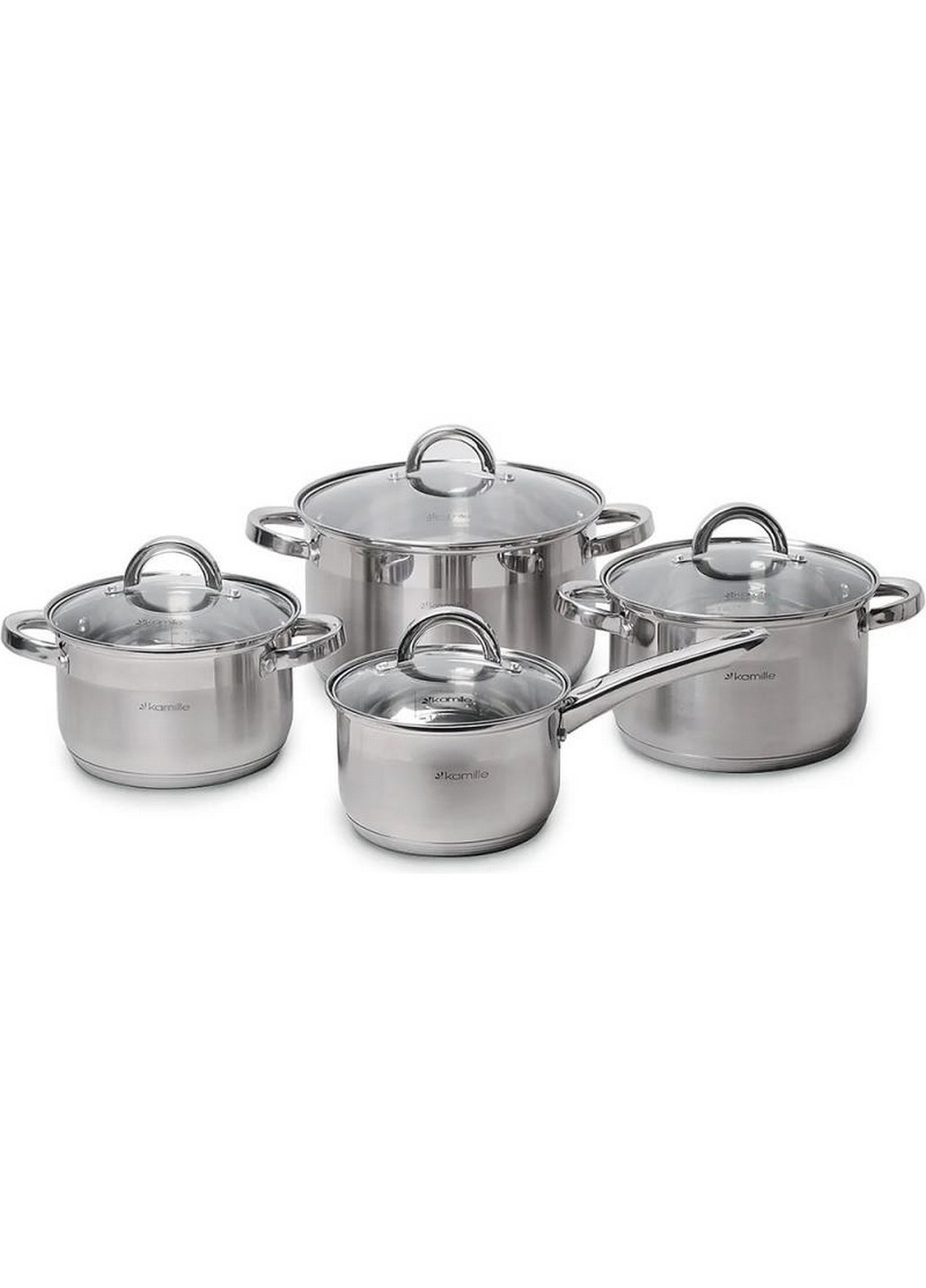 Набір посуду Glass Strip 3 каструлі та ківш Kamille (268458072)