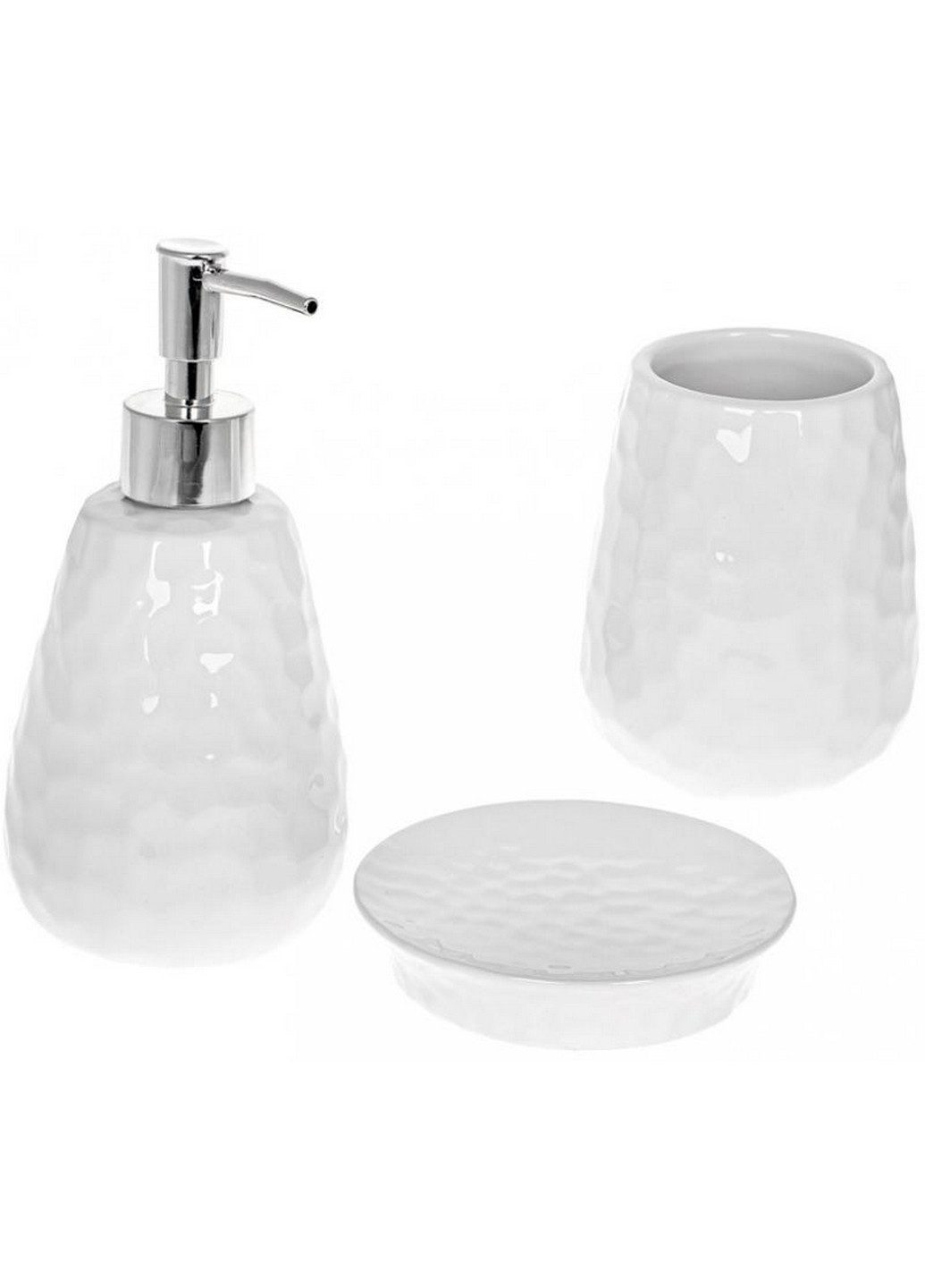 Набір аксесуарів Bright для ванної кімнати 3 предмети "Білий Камінь" глянсова кераміка Bona (268457001)