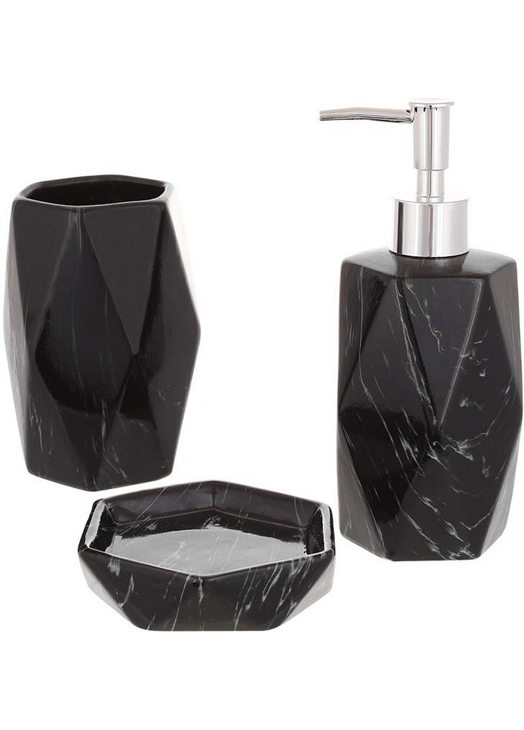 Набор аксессуаров Bright для ванной комнаты "Черный мрамор" 3 предмета, керамика BonaDi (268460882)