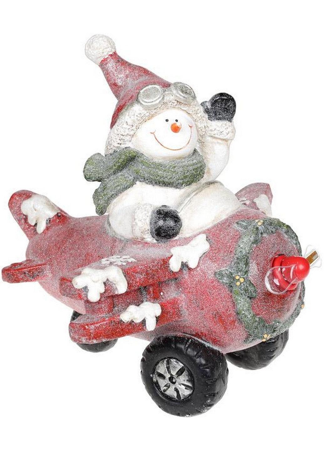 Декор «Снеговик в красном самолете» с LED подсветкой, керамика Bona (268459666)