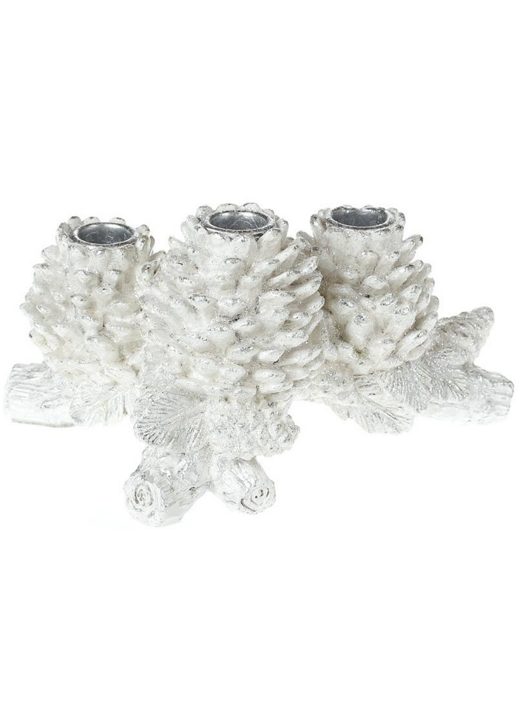 Декоративний свічник "Білі шишки", на 3 свічки Bona (268457911)