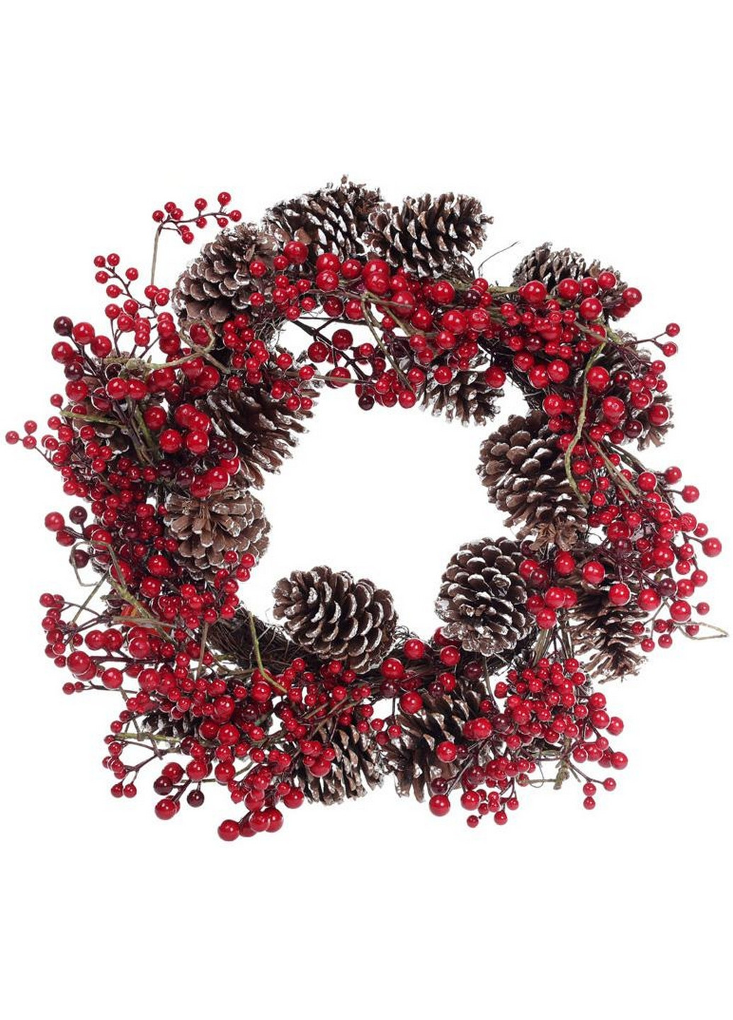 Новогодний декоративный венок из красных ягод с шишками Bona (268456712)