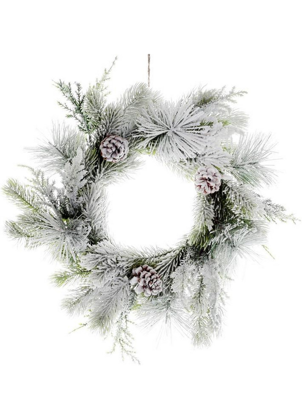 Новогодний декоративный венок "Снежный", искусственная хвоя с шишками Bona (268459991)