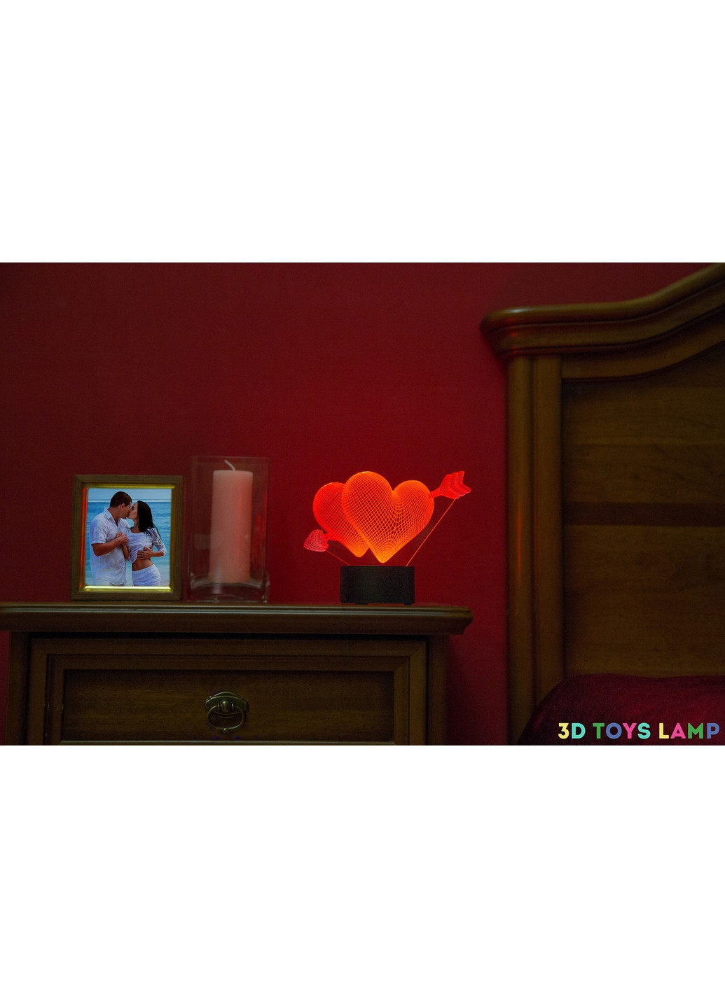 3D ночник-светильник "Два сердца со стрелой" 3DTOYSLAMP (268457468)