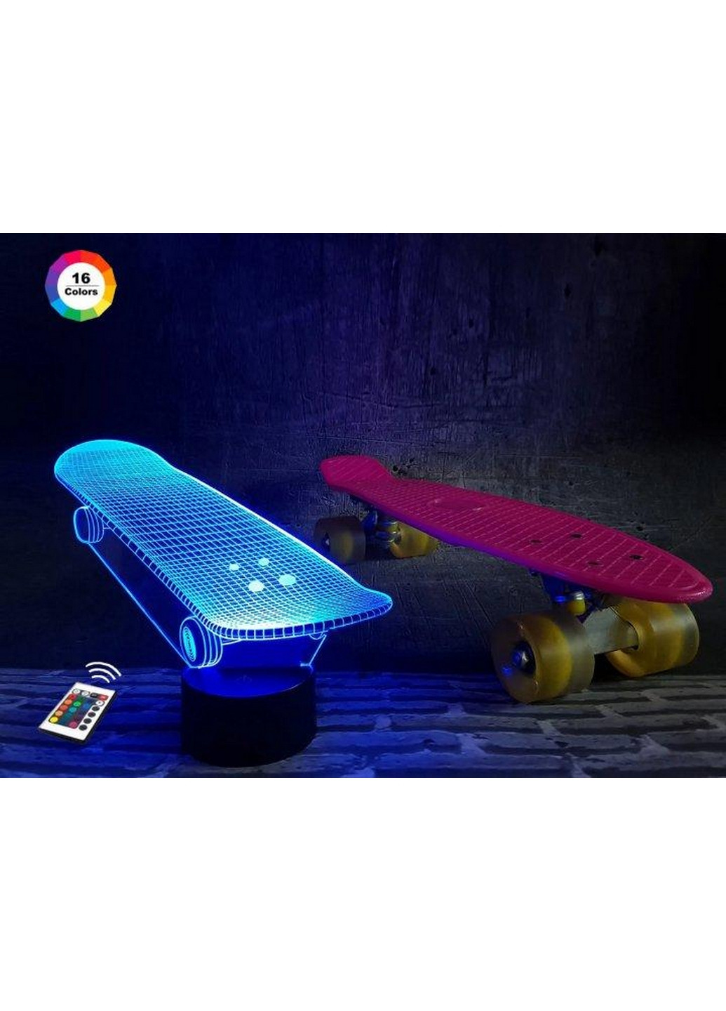 3D ночник-светильник "Скейт" 3DTOYSLAMP (268457368)
