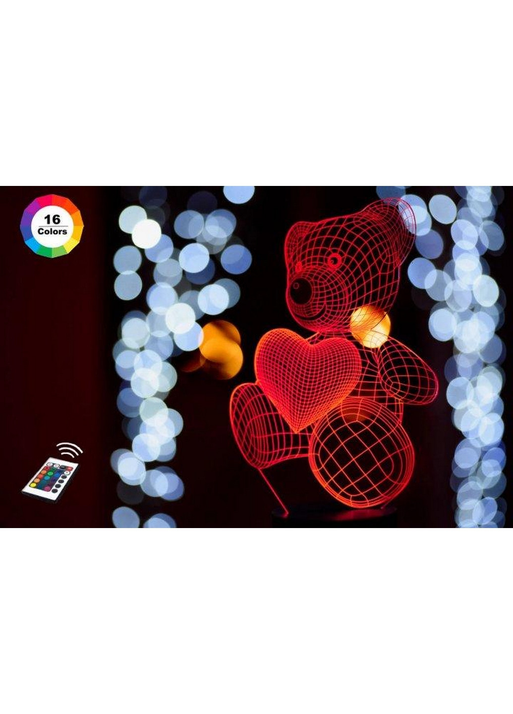 3D ночник-светильник "Мишка с сердцем" 3DTOYSLAMP (268460423)