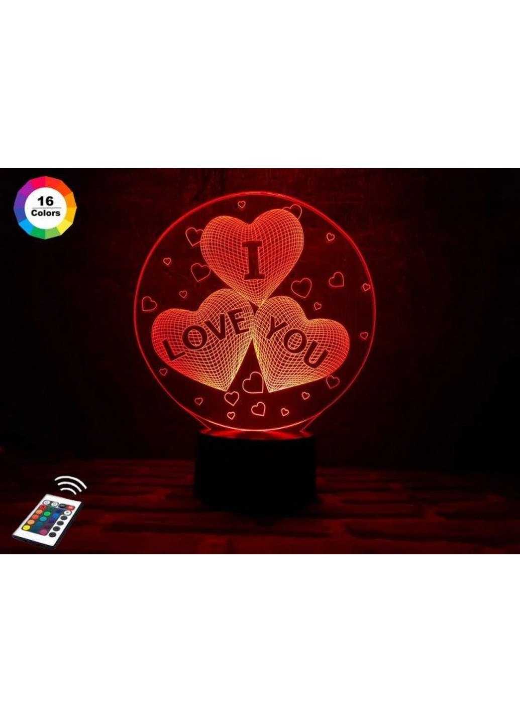 3D ночник-светильник "Сердца в круге "I love you"" 3DTOYSLAMP (268459341)