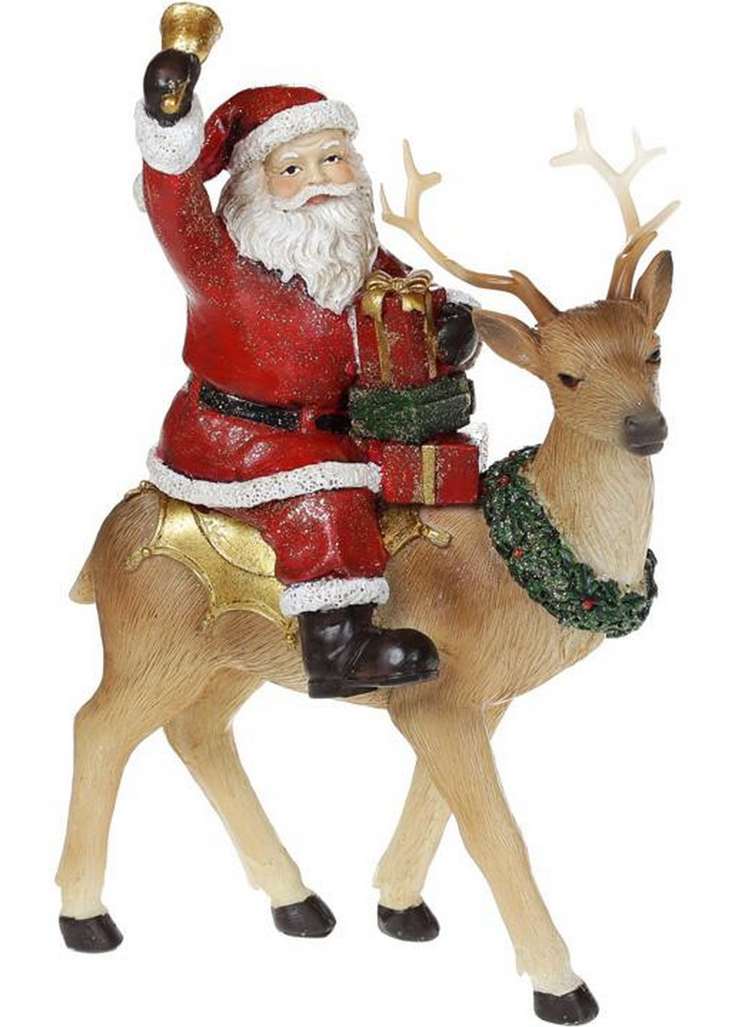Декоративна статуетка "Санта на Олені," полістоун Bona (268456781)