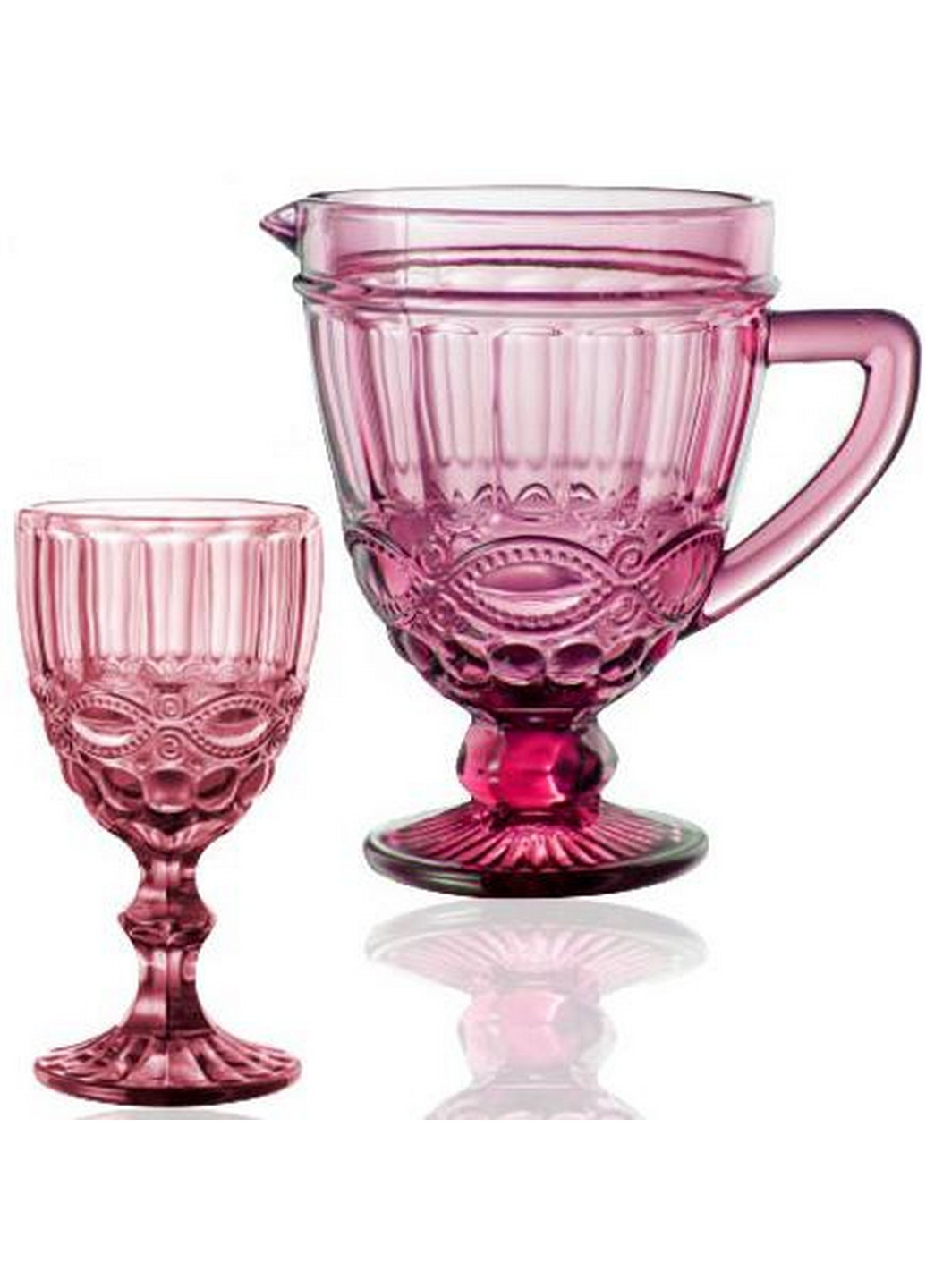 Набір для напоїв Elodia "Вінтаж" 6 фужерів та глечик, рожеве скло S&T (268456595)