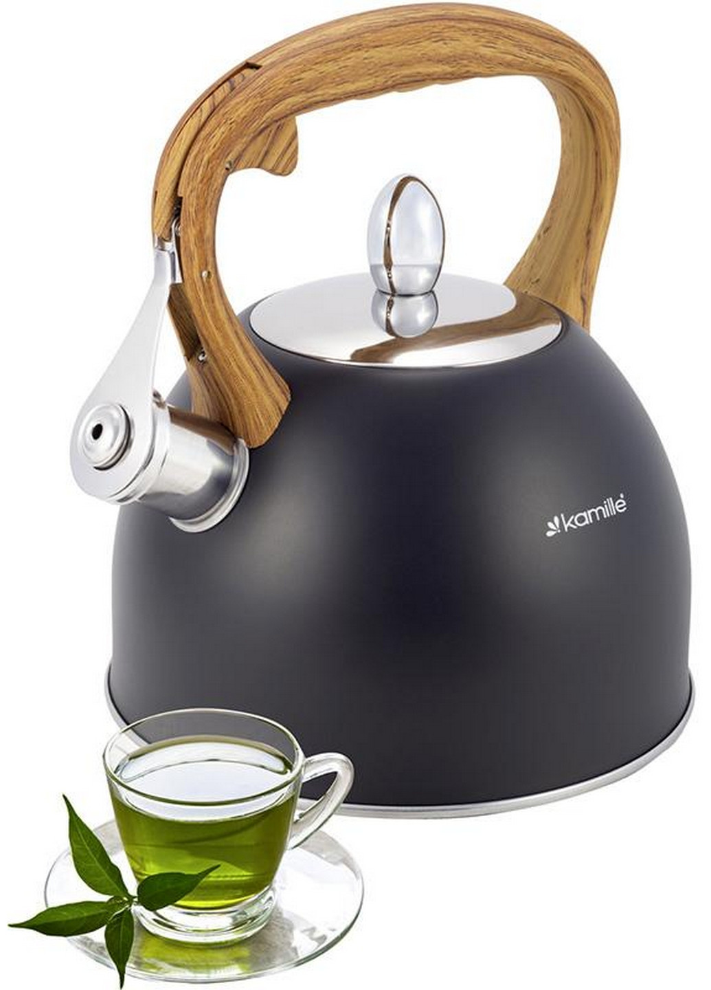 Чайник Whistling Kettle Black із нержавіючої сталі зі свистком Kamille (268459082)