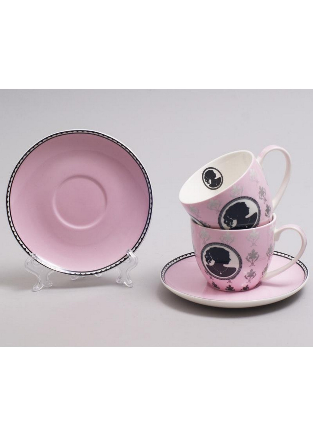 Чайний сервіз "Силует" 6 рожевих чашок із блюдцями Bona (268456762)