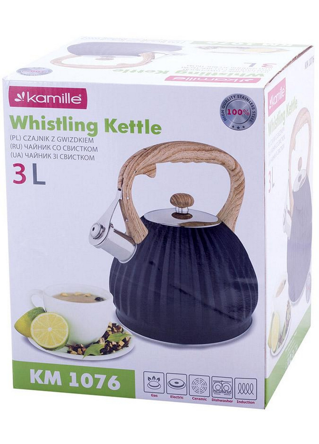 Чайник Whistling Kettle Black из нержавеющей стали со свистком Kamille (268459076)