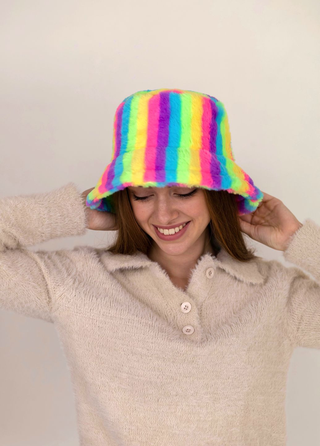 Панама хутряна зимова тепла Rainbow різнокольорова з регулюванням розміру No Brand (268548846)