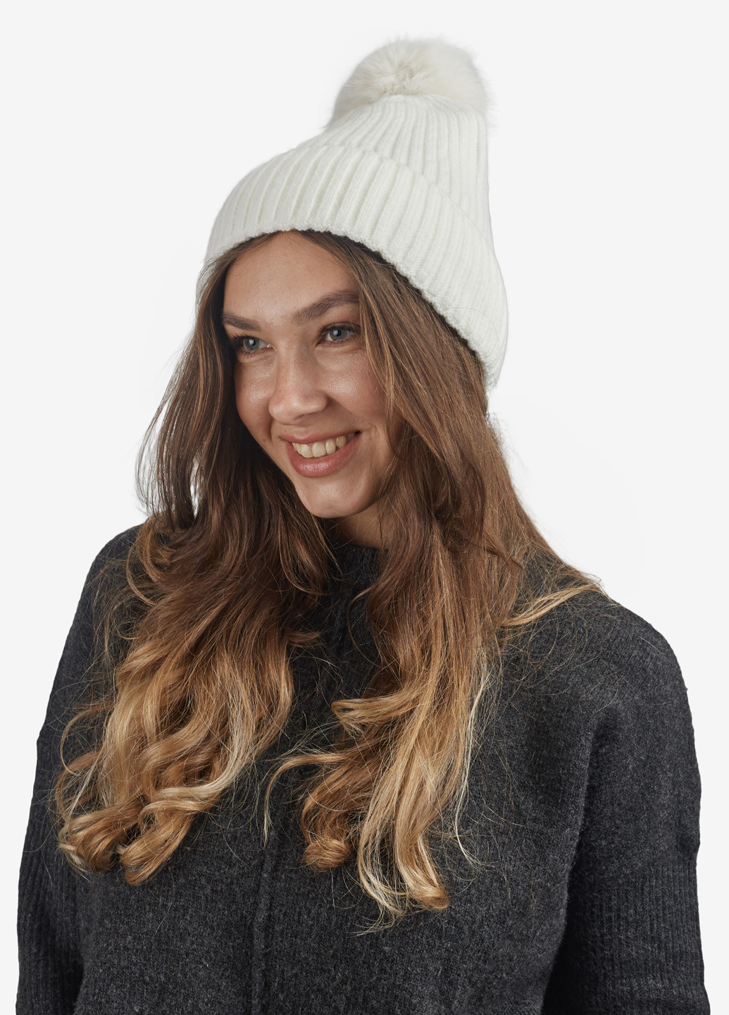 Шапка женская зимняя вязаная бини с помпоном Regina Notte (268467320)