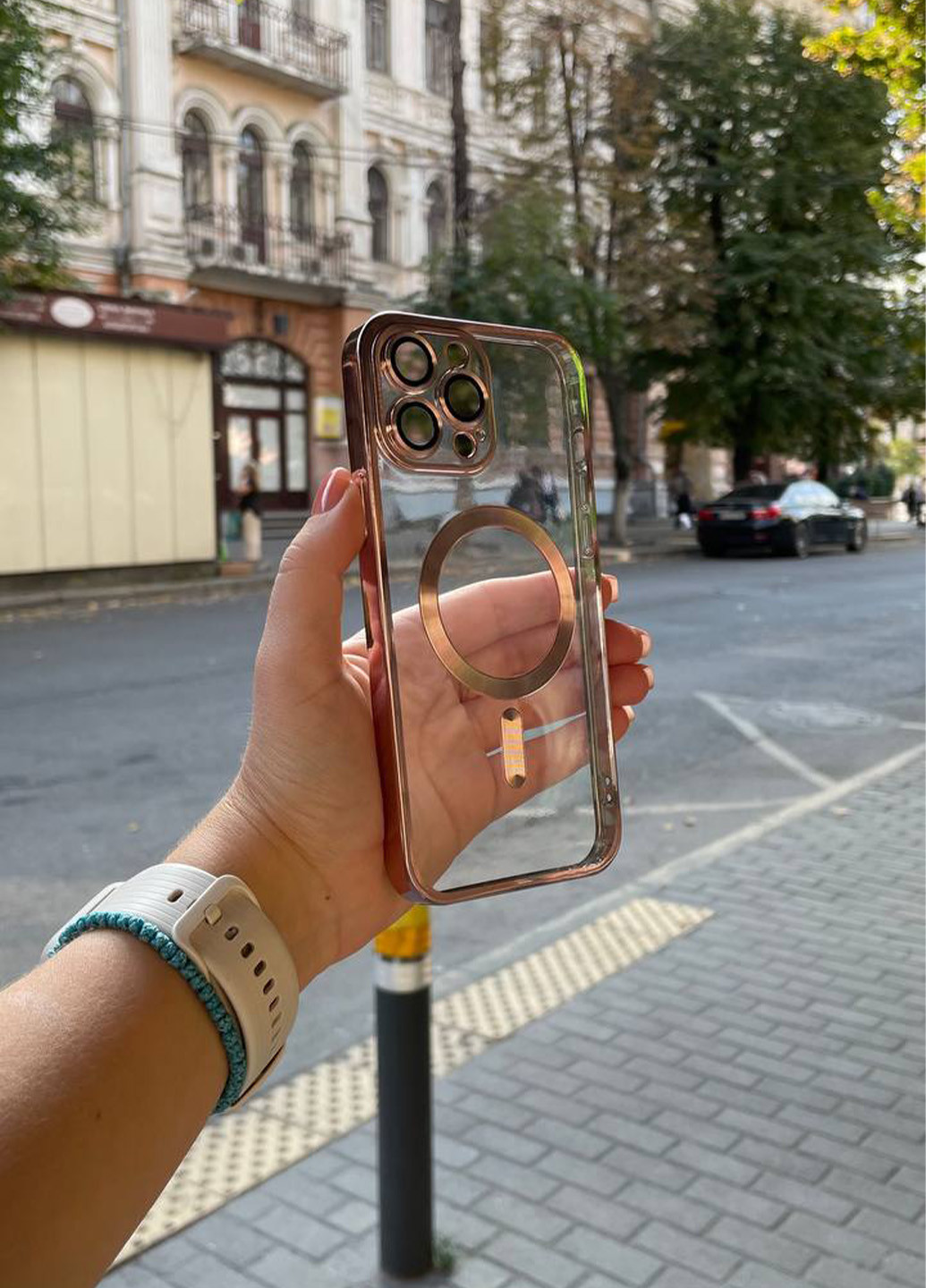 Чехол для iPhone 15 Pro Max Shining with MagSafe защита камеры Rose Gold No Brand (268666073)
