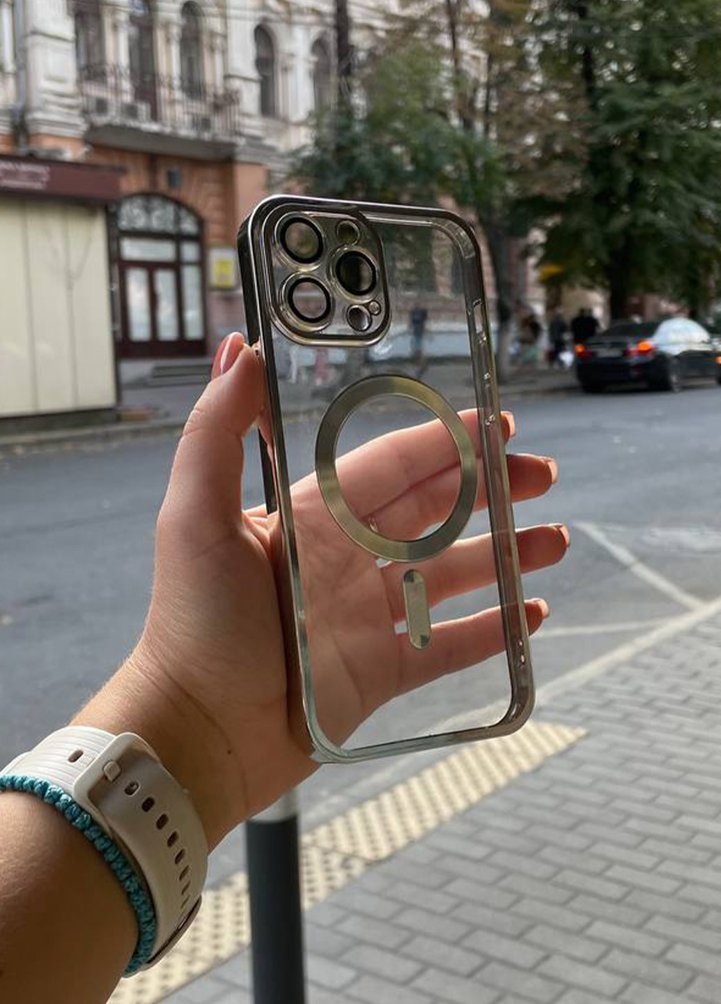 Чехол для iPhone 15 Pro Max Shining with MagSafe защита камерыSilver No Brand (268666078)