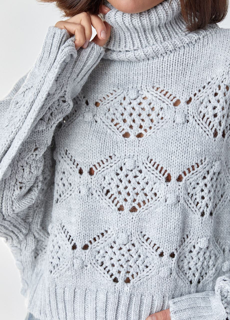 Сірий зимовий ажурний светр із застібкою з боків Lurex