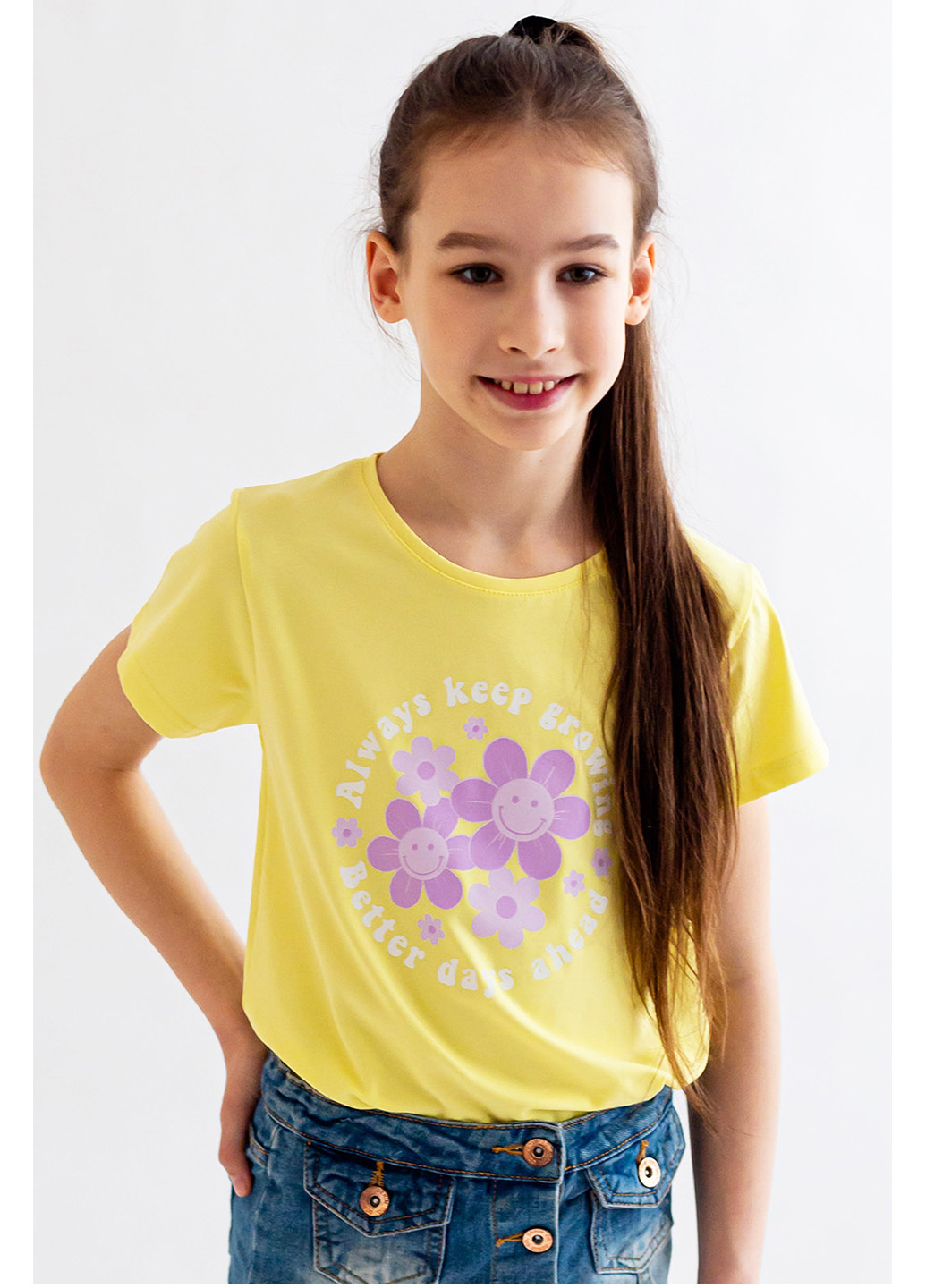 Желтая летняя футболка для девочки Kosta 2157-8