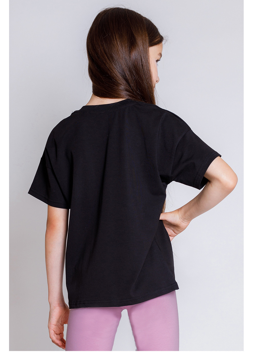 Чорна літня футболка для дівчинки Kosta 2653-2