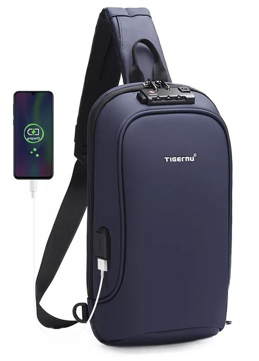 Городская сумка-рюкзак через плечо антивор (кросс боди) T-S8102A Синий (TGN-T-S8102A-3130) Tigernu (268752436)