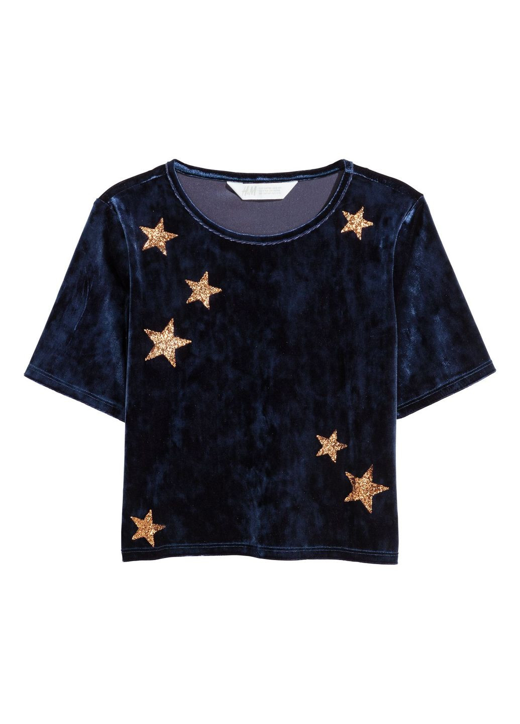 Темно-синяя летняя футболка бархатная H&M