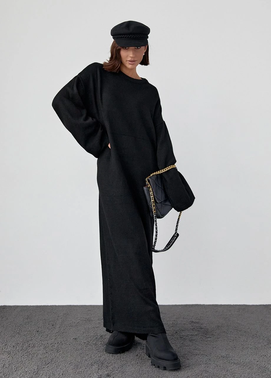 Чорна в'язана сукня oversize довжиною максі Lurex