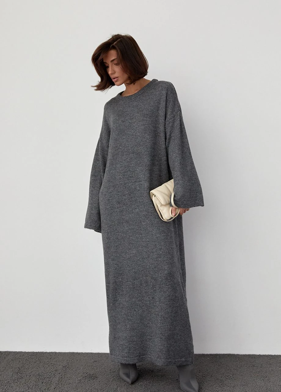 Темно-сіра в'язана сукня oversize довжиною максі Lurex