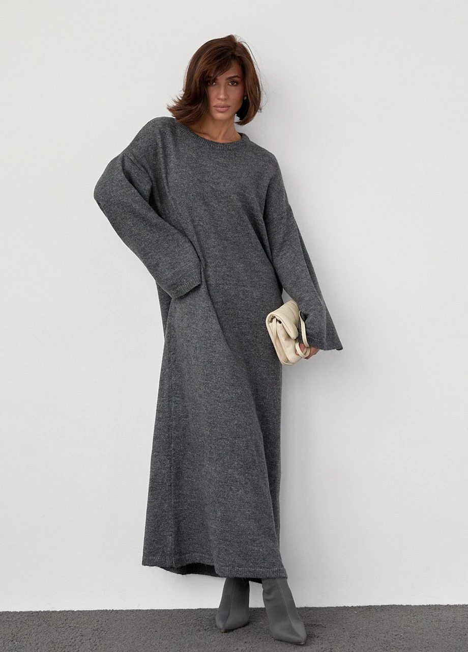 Темно-сіра в'язана сукня oversize довжиною максі Lurex