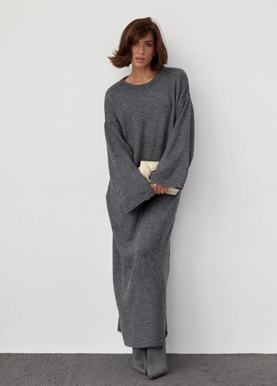 Темно-сіра в'язана сукня oversize довжиною максі Lurex