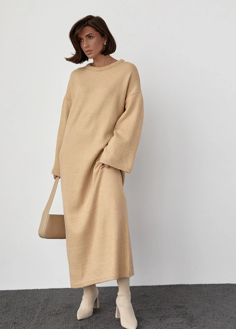 Бежева в'язана сукня oversize довжиною максі Lurex