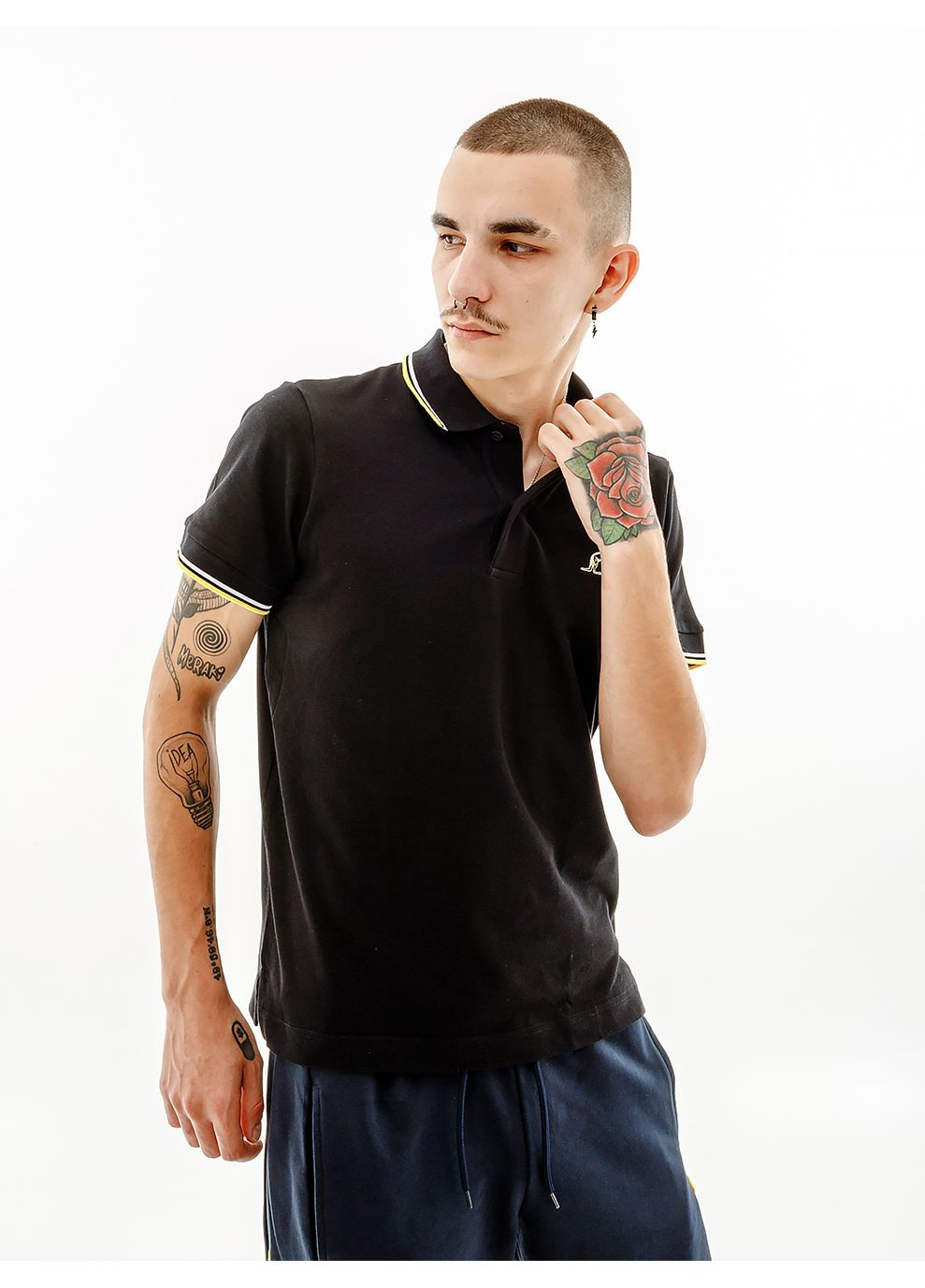 Чорна чоловіча футболка 2-stripe pique' polo s-fit чорний Australian