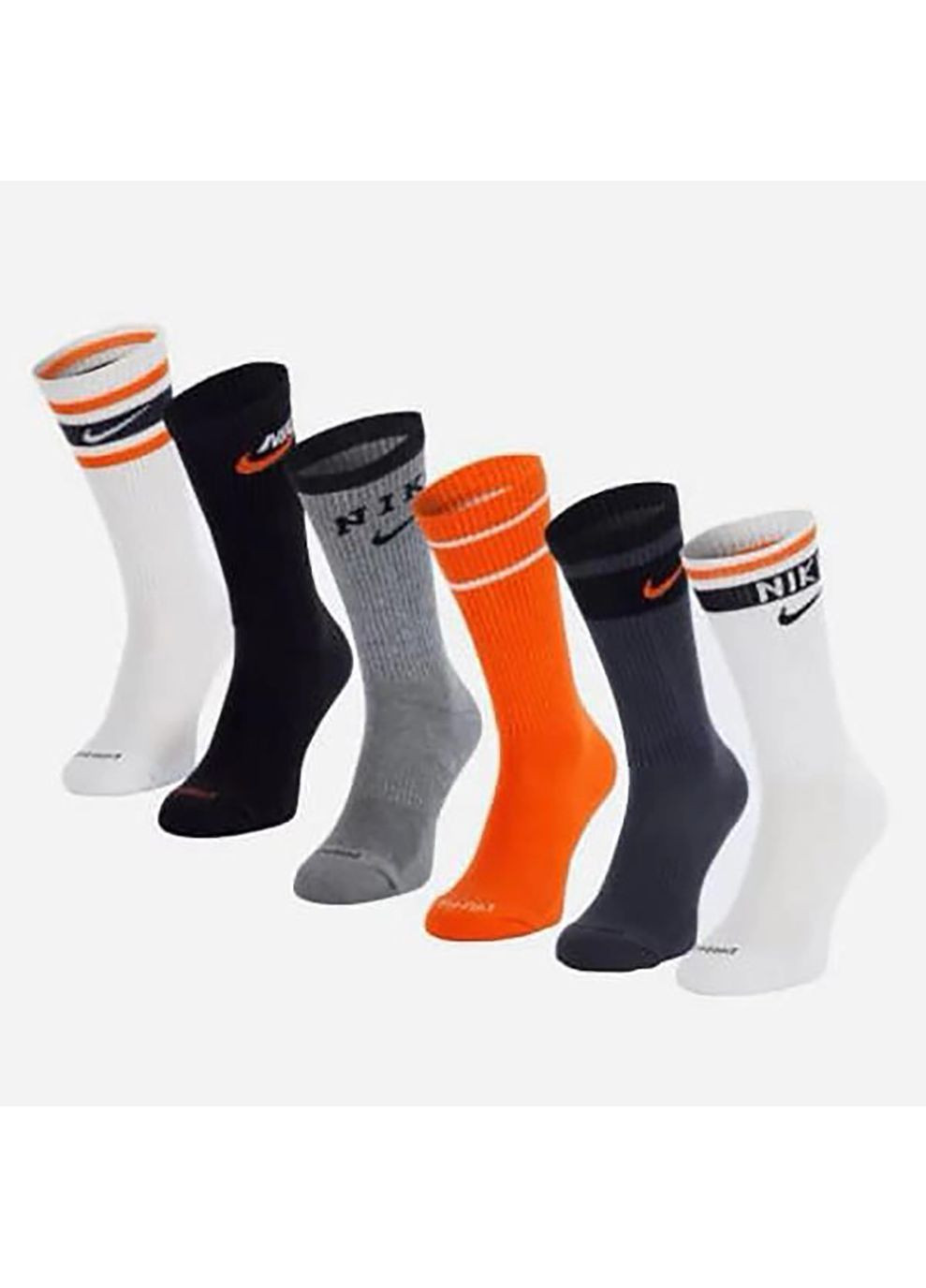 Шкарпетки U NK ED PLS CSH CRW 6P 144 RTO білий, чорний, сірий, помаранчевий Nike (268982911)