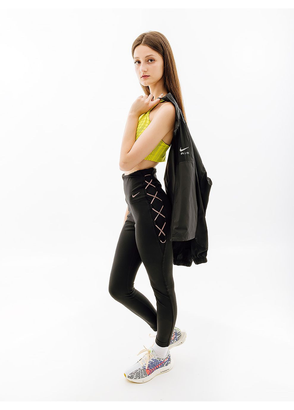 Черные демисезонные женские леггинсы w nk one df hr 7/8 tight nvlty черный Nike