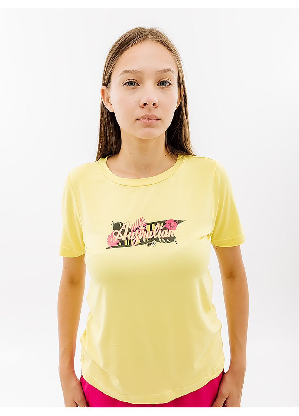 Желтая летняя женская футболка logo flowers tee jersey v жёлтый Australian