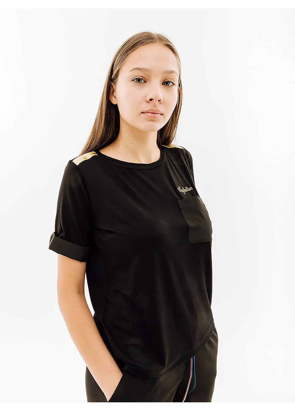 Чорна літня жіноча футболка gold tape jersey v tee чорний Australian