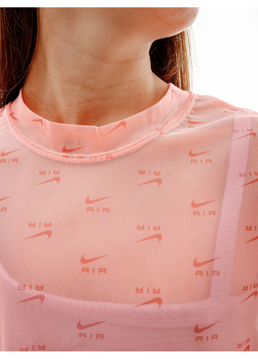 Розовая летняя женская футболка w nsw air aop mesh ss crop top розовый Nike