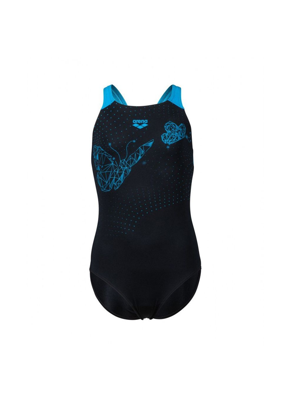 Комбинированный демисезонный купальник закрытый для девочек butterfly swimsuit v back черный, голубой дет Arena