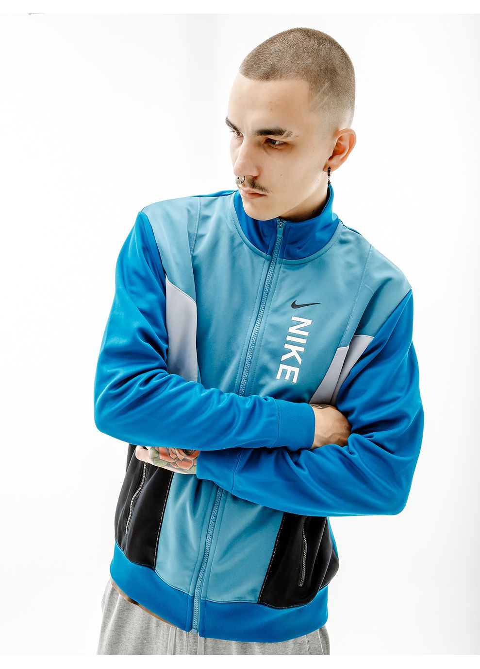 Бирюзовая демисезонная мужская куртка m nsw hybrid pk tracktop бирюзовый Nike