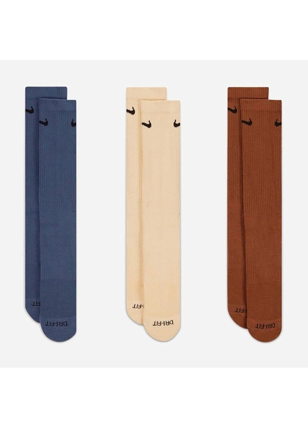 Комбіновані шкарпетки u nk everyday plus cush crew синій, коричневий, бежевий Nike однотонні (268831510)
