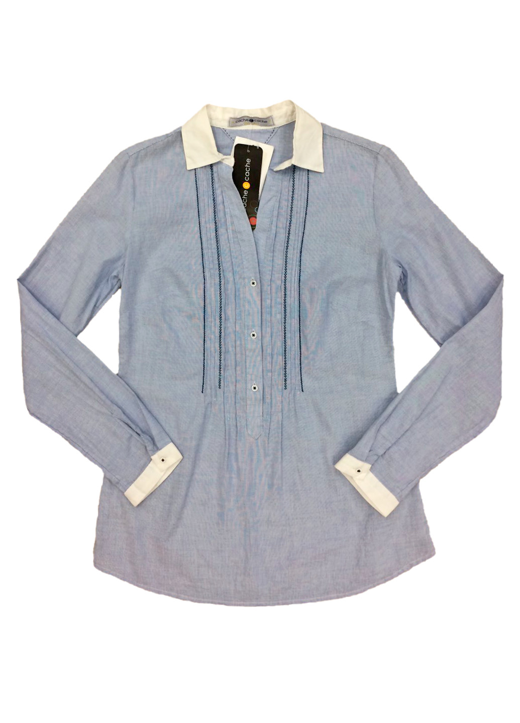 Голубой кэжуал, классическая, повседневный рубашка однотонная Cache Cache с длинным рукавом